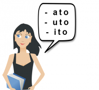 vrouw die de werkwoorduitgangen zegt -ato, -uto, -ito